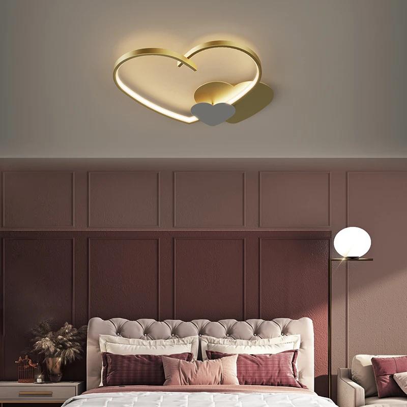 

All copper Nordic simple modern creative ceiling lamp romantic and warm lamps and love heart shape lighting