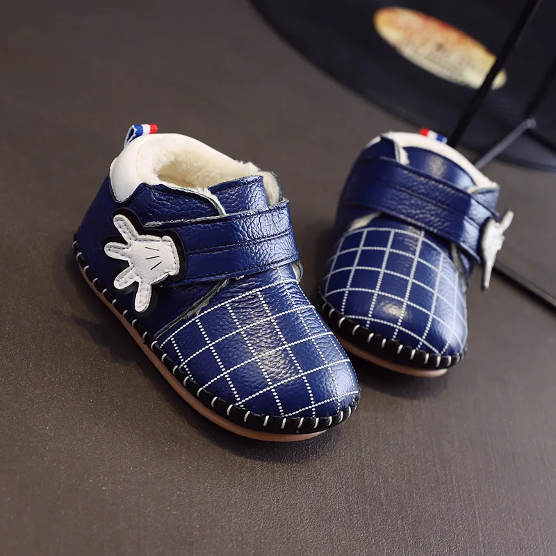 

Winter Baby Boys Shoes Kids Girls Baby Boots Plush Velvet Warm Cotton Shoes Cowhide Soft Bottom Non-slip Children Toddler Shoes