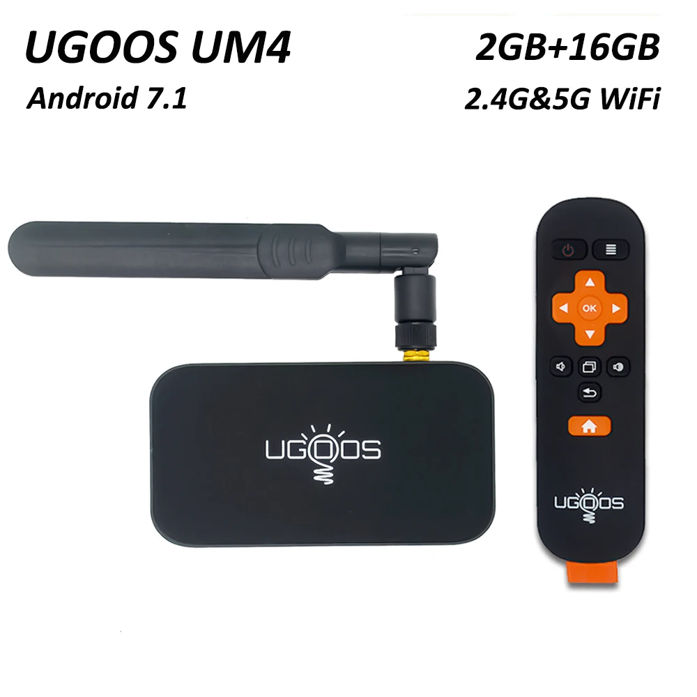UGOOS UM4 Android 7,1 ТВ-приставка 2 Гб DDR4 16 Гб ПЗУ RK3328 Четырехъядерный 4K HD Смарт-медиаплеер 2,4G и 5G WiFi Bluetooth 4,0 ТВ-приставка