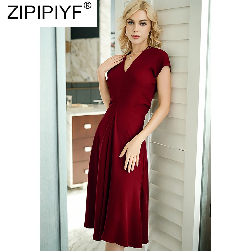 

Dresses For Spring Summer Women's Polk Dots Sundress Female Sexy V-Neck Elegant Office Clothes Vestidos 2021 E015