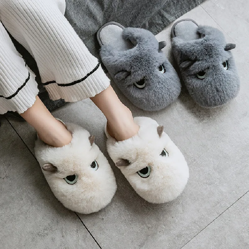 

Cute Cartoon House Women Men Furry Slippers Winter Warm Plush Home Slipper Soft Floor Non Slip Indoor Shoes Female Slides