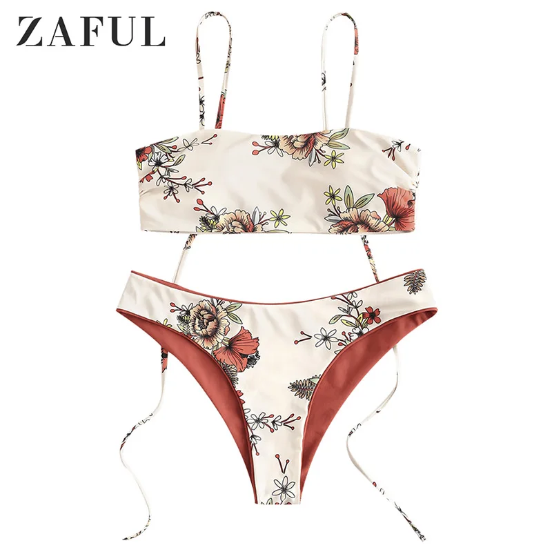 ZAFUL Бикини Цветочные Галстуки Двусторонние Бикини Две Части Набор Проводов Свободных Женщин Купальники Мягкий Старинный Купальник - Цвет: Multi a