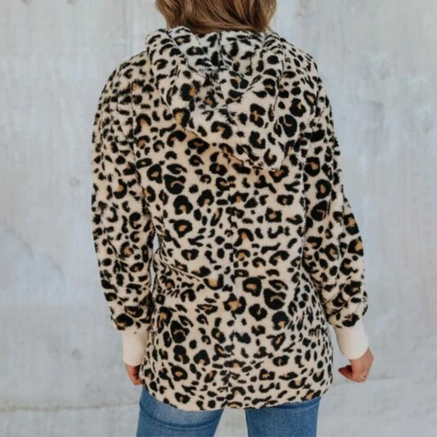 

Leopard Slim Winter Overcoat Windproof Long Sleeves Striped Mid-Length Hoody Female Thick Hooded Jacket Pocket 2020 Christmas