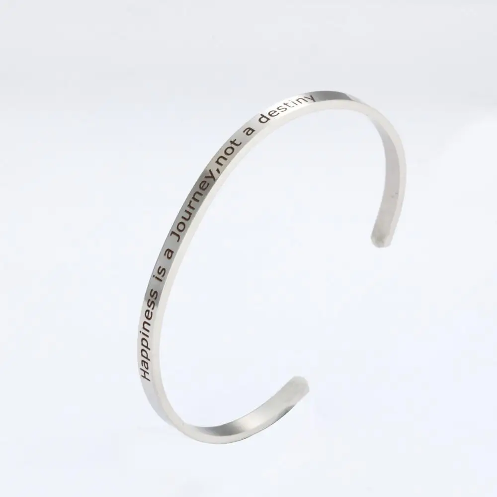 

PolishedPlus Customized bracelet Happiness is a Journey,not a destiny Inspirational stainless steel bangle personalized gift