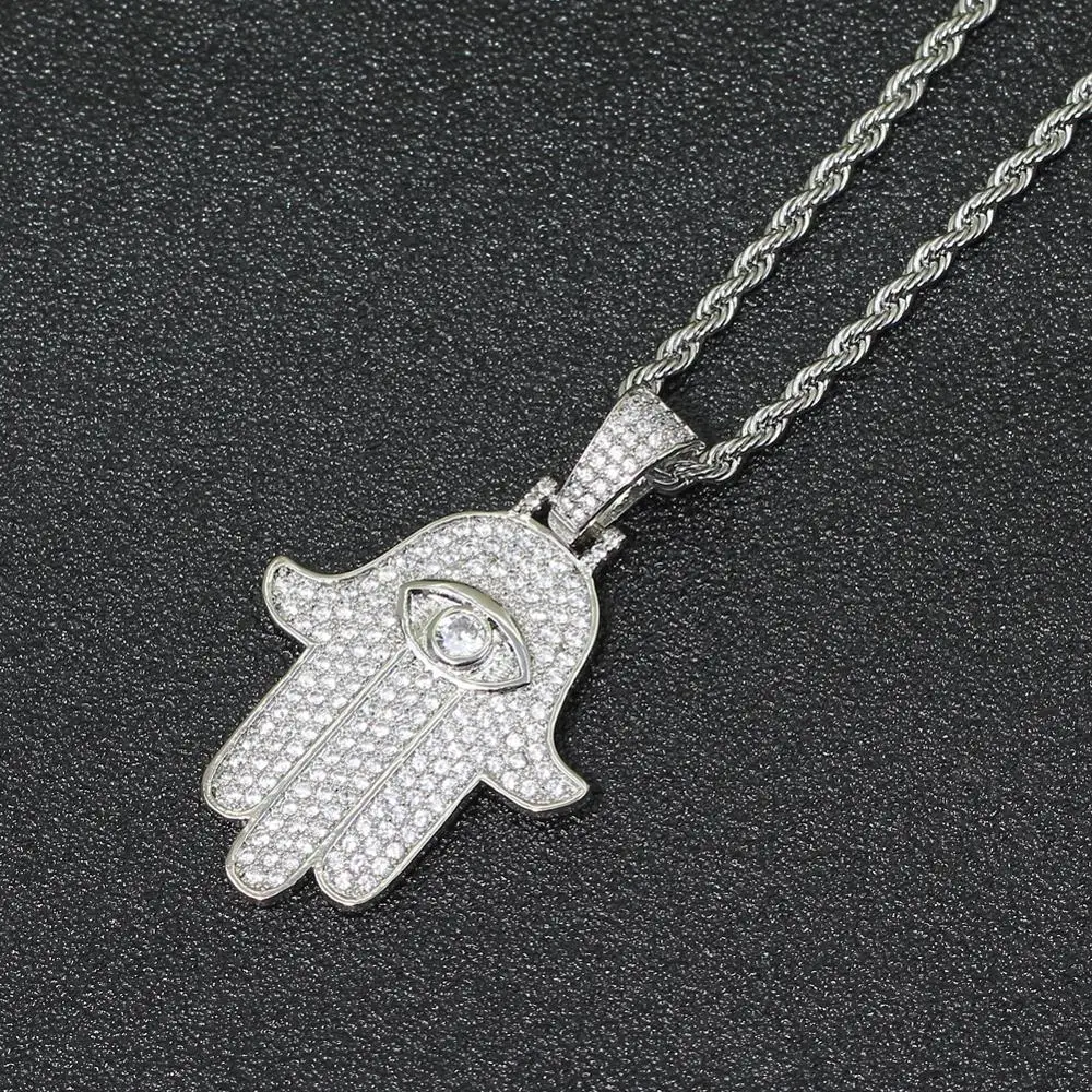 Iced Out Fatima ручная подвеска медь микро проложить Циркон AAA кубический цирконий