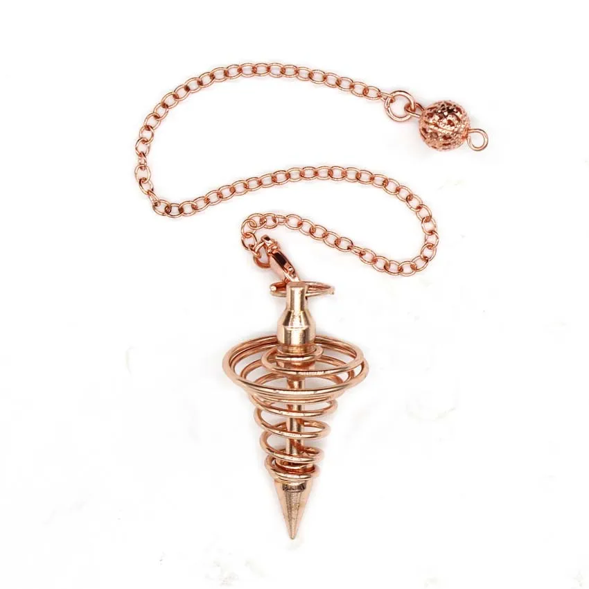 Rose Gold Металлические Маятники для придания гадания Рейки Исцеление духовный Wicca для женщин и мужчин амулет винтовой формы подвески цепи Шарм ювелирные изделия - Окраска металла: Rose Gold