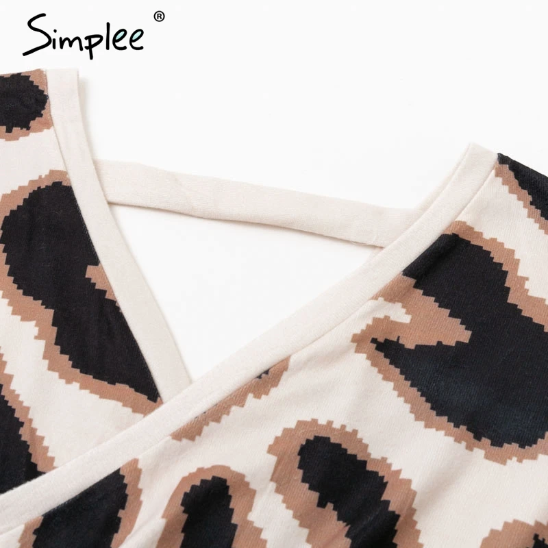 Simplee Sexy v-образным вырезом платье женщин высокой талией леопардовое женский