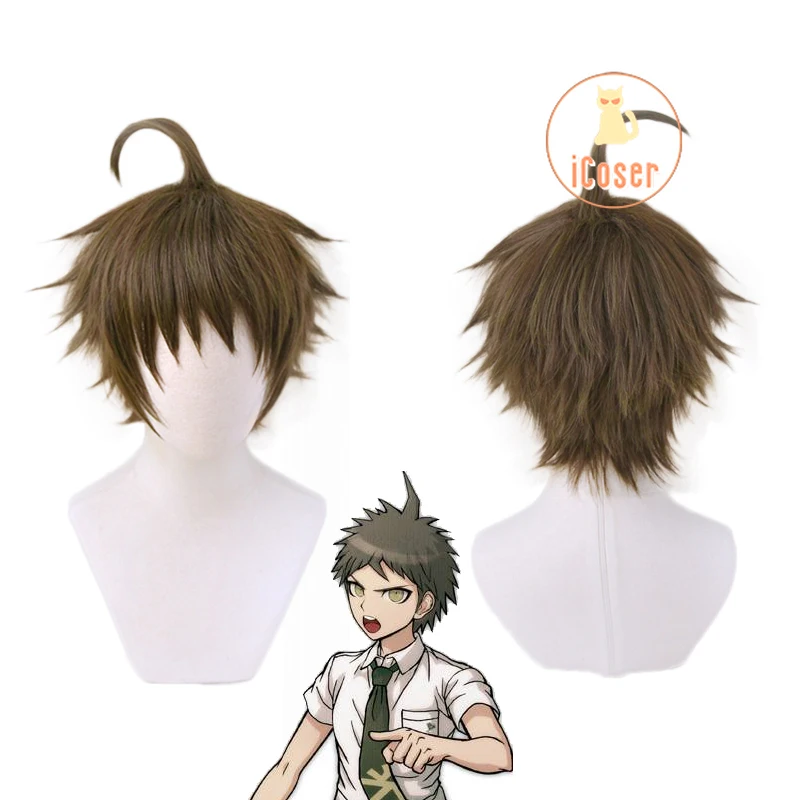 Danganronpa 3 Хадзимэ Хината Косплэй парик короткие рыбные каштановые волосы с Ahoge