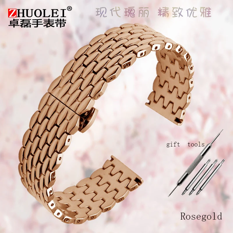 rosegold Ремешок из нержавеющей стали для часов Swarovski кристаллический Современный великолепный 16 мм Бабочка Пряжка женский ремешок для часов - Цвет ремешка: rosegold