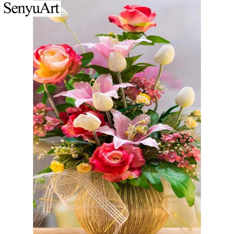 

SenyuArt полный набор для рисования с круглыми камнями и полотном картина цветок Стразы 5d Сделай Сам Вышивка крестом Наборы мозаика домашное ук...
