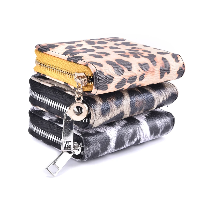 

Женский короткий кошелек для монет, винтажный Модный кошелек для монет с леопардовым принтом, держатель для карт, кошелек, женский маленьки...