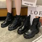 Женские ботильоны с пряжкой на ремешке, короткие ботинки с круглым носком, обувь на платформе, большие размеры, зима 2021