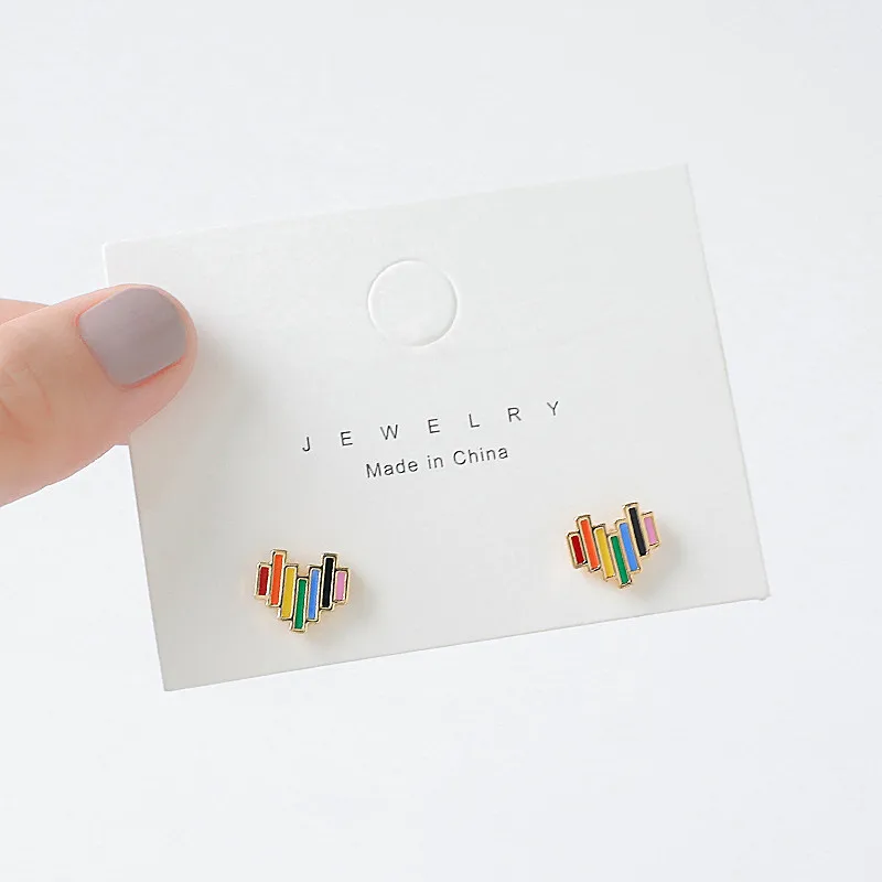 

S925 Silver Needle Rainbow Love Stud Earrings Simple and Small Sleeping Without Picking Earrings Ear Clips Earrings Women Fashio