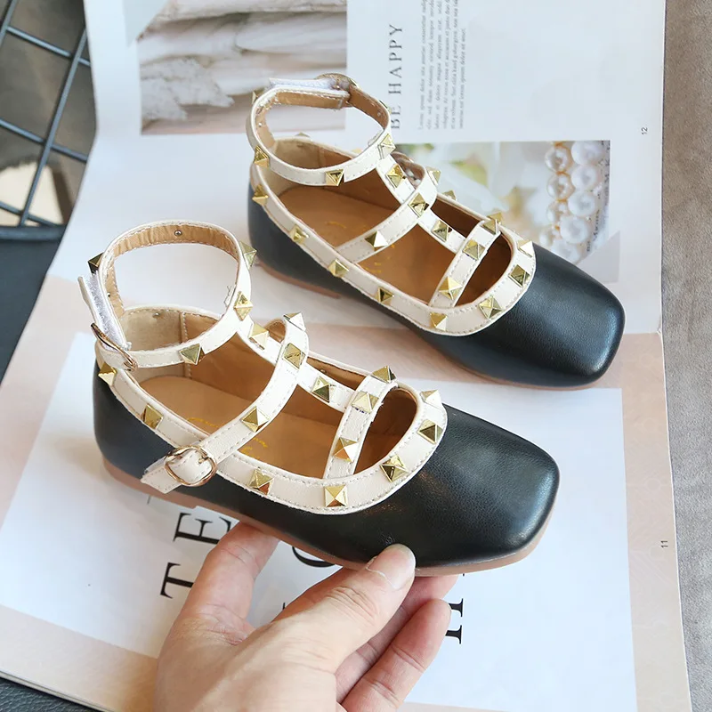 Girls Roman Rivets Shoes 2020 Spring Autumn L Fashion Square Small Mouth Leather Toddler Kids Princess Soft | Детская одежда и