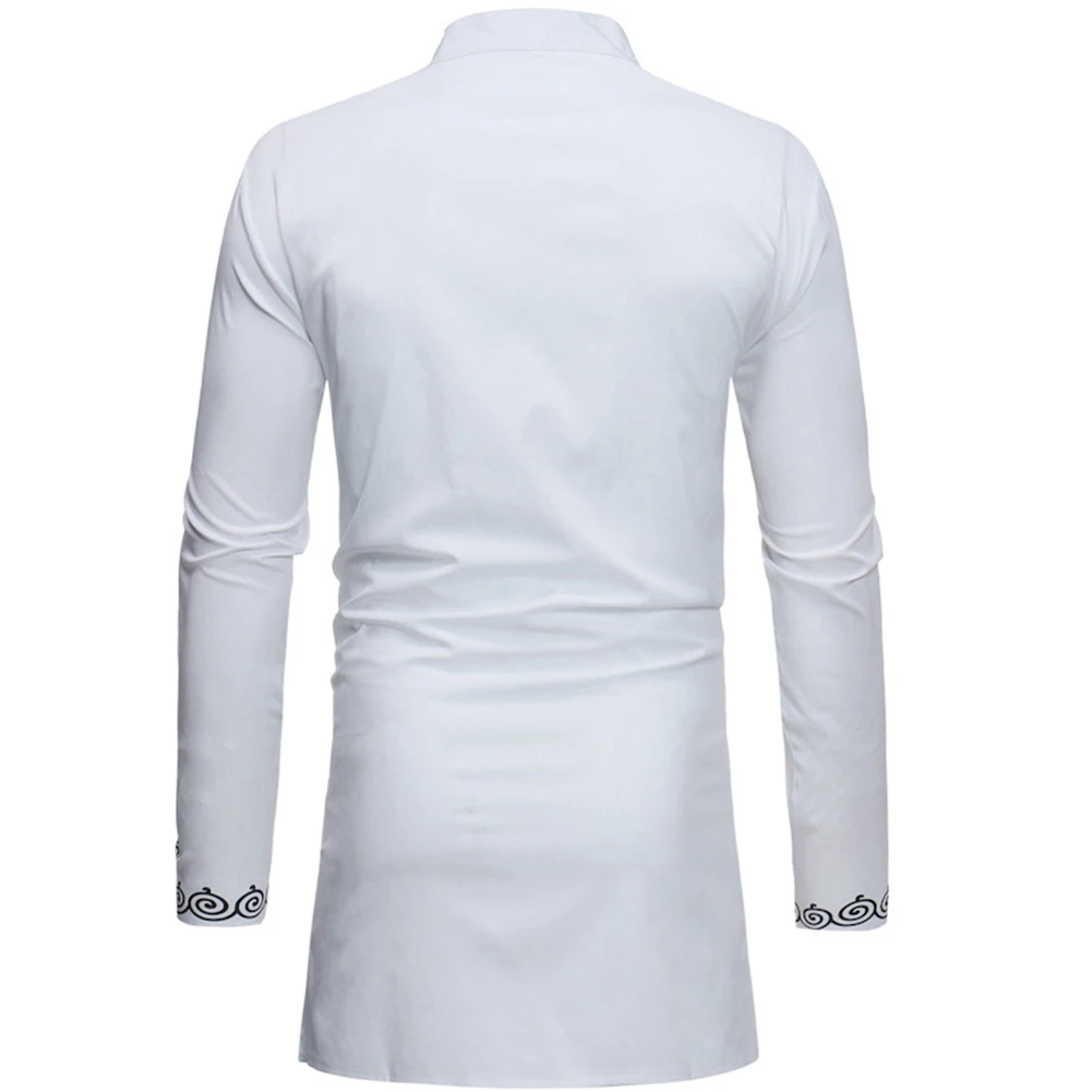 Opslea Dashiki африканская Мужская рубашка с длинным рукавом и стоячим воротником Bazin Riche с национальным этническим принтом Одежда Повседневная приталенная рубашка