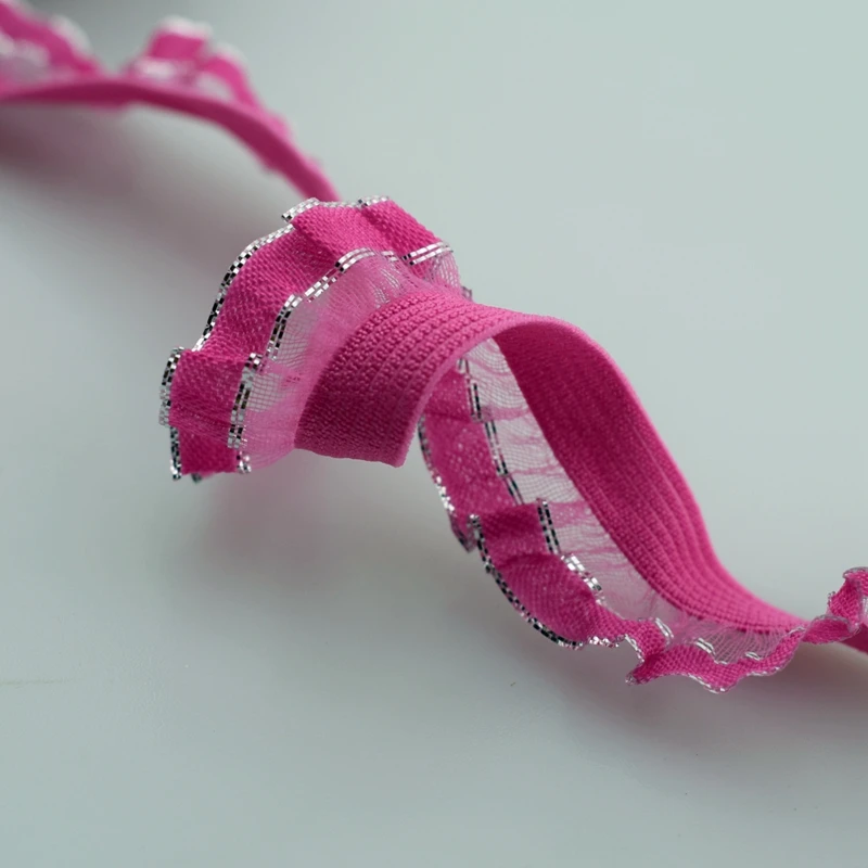 #1675 пурпурно-красная + серебряная кружевная оборка с оборками 16 мм 6 ярдов/Лот