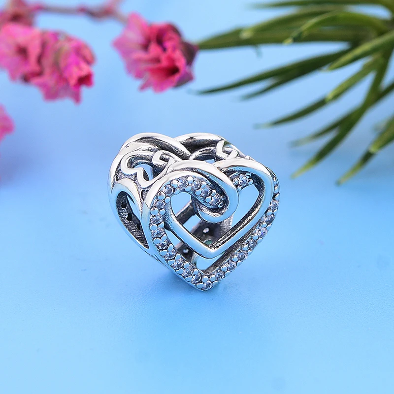 

Fit Original Charm Bracelet Real 925 Silver Couple Infinity Love Heart Together Bead For Making Women Valentine Berloque 2021