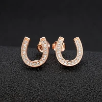 925 sterling silver earrings women stud lucky horseshoe kpop fashion female fashion wedding jewelry rose gold