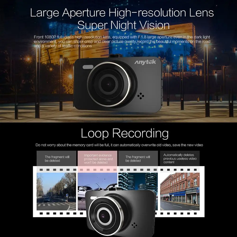 3 дюйма ips Full HD 1080P 170 градусов широкоугольный Dashcam Автомобильный видеорегистратор Камера ночного видения видеорегистратор для вождения для Anytek A78