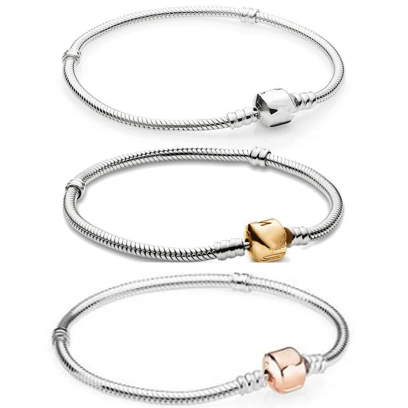 

Classic 925 sterling Silver Chain Basic Lobster Clasp chain Snake Bracelet Original Pan Charm Bangles Jewelry Holiday Gift