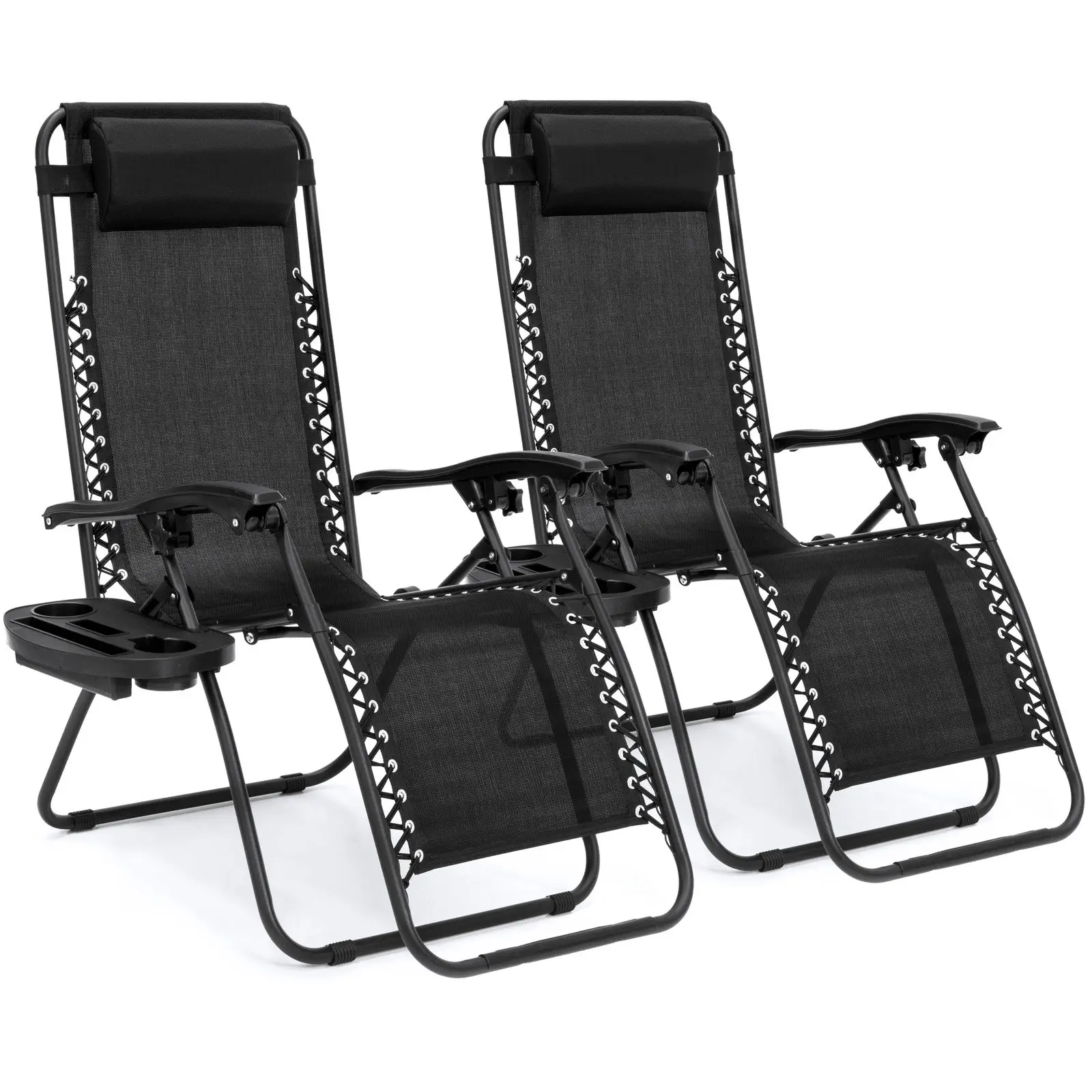 

2x sun loungers folding chairs gravity zero beach pool rest hammock drinks