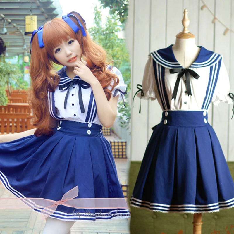 

New Super Cute Student Outfit Cosplay Black and White Maid Outfit Sailor Bow Knot Maid Outfit Serving Women's Anime Costume