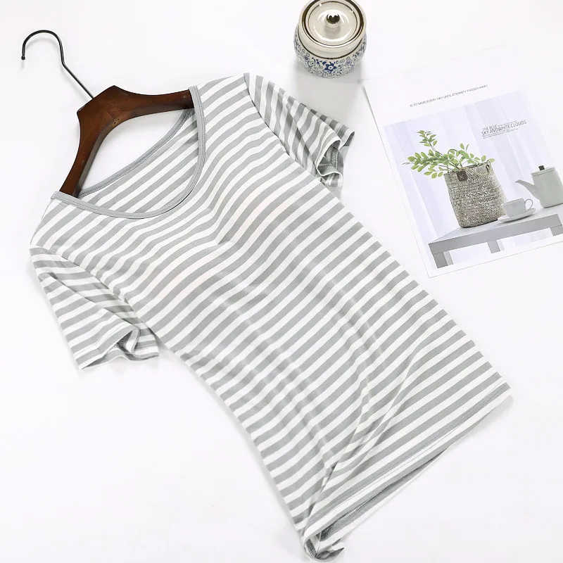 Casual Home Clothes Bra Padded Women's Sleep Tops Large Size Modal Cotton Sleepwear Pajamas One Piece Ladie's Base Shirt M-2XL