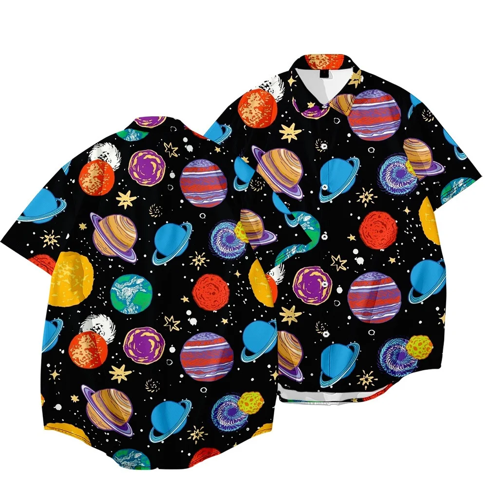 Men's Casual Loose Short-Sleeved Shirt Outer Space Printing Series Large Size Shirt Summer High Quality Men's Top Shirt For Man