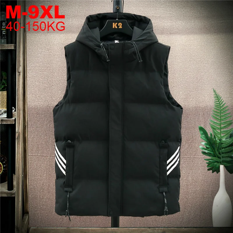 

Hooded Vest Men Winter Thick Mens Jacket Sleeveless Male Cotton-padded Jackets Coats Warm Waistcoats Hoodie Vests Large Size 9xl