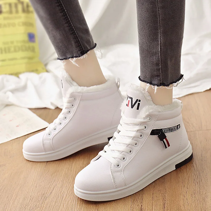 

Women Winter Sneakers Short Plush Lace Up Fashion Ladies Flats Zipper Decoration Warm Thick Bottom Female Foottwear Comfort 2021