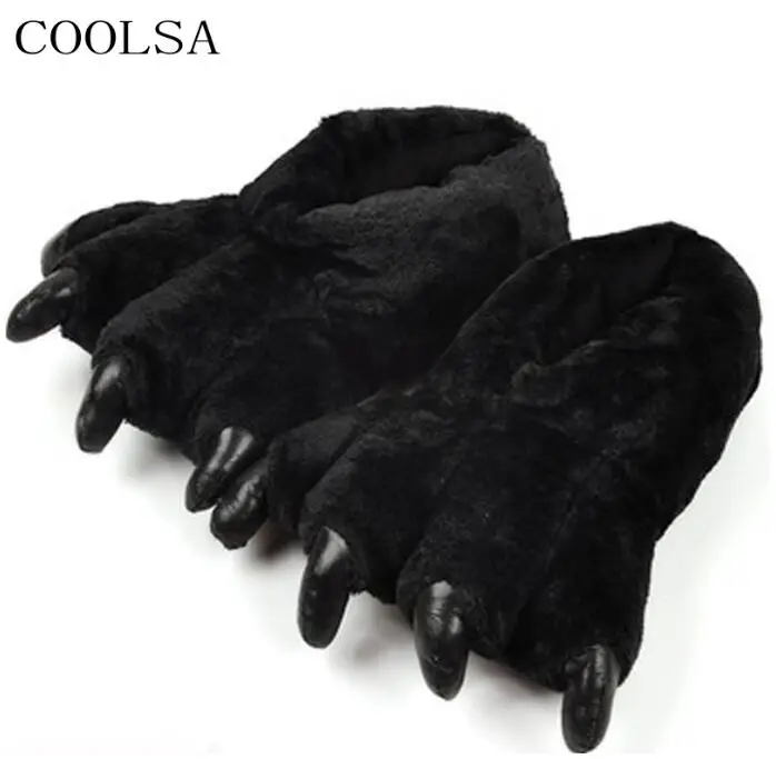 As shown COOLSA, женская зимняя хлопковая обувь милые леопардовые тапочки в виде лап, домашняя теплая плюшевая обувь женские меховые шлепанцы, женские меховые вьетнамки - Цвет: As shown