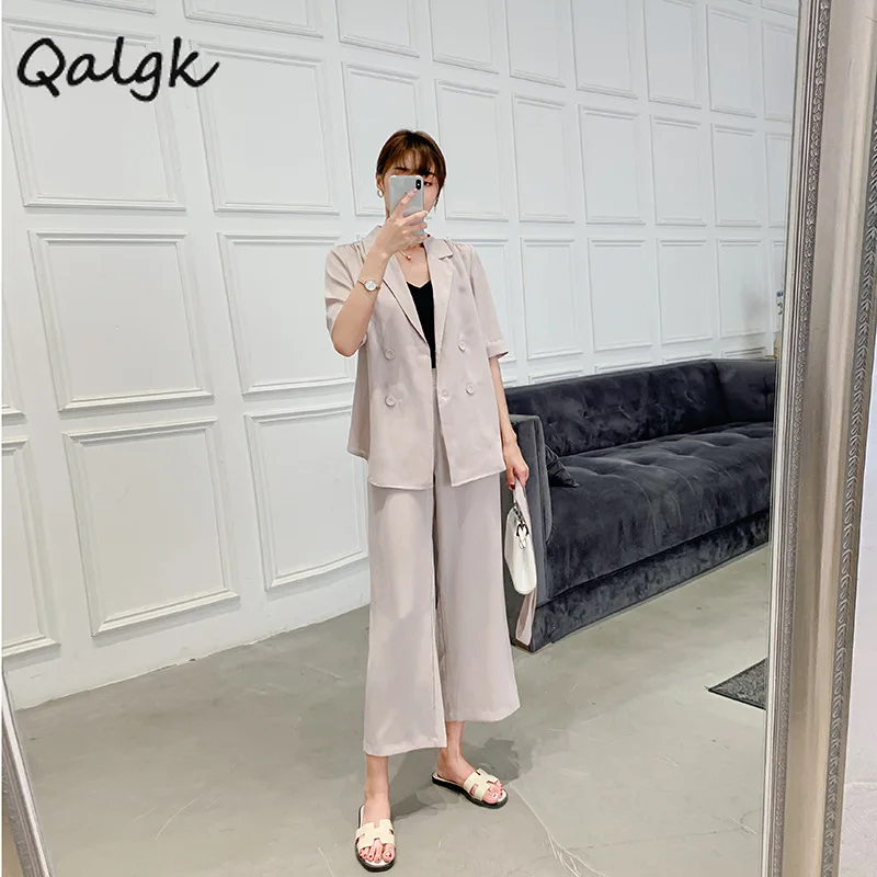 Женская куртка костюм Женский Повседневный маленький широкие брюки из двух