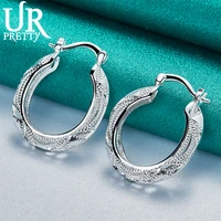 upretty new 925 sterling silver 22mm vintage engraved hoop earring for women lady party wedding engagement charm jewelry gift