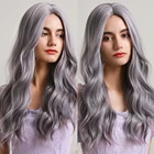 Длинные волнистые синтетические парики ALAN EATON, натуральные, средняя часть, смешанные светильник-голубые, фиолетовые парики для женщин, косплей, волосы из термостойкого волокна