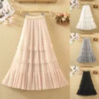 Летняя женская мини-юбка, одежда в Корейском стиле, пикантная Однотонная юбка-трапеция средней длины с эластичным поясом и плиссированным широким подолом, новинка