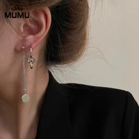 korean retro asymmetrical silvery plating drop earrings fashion round long statement earrings jewelry for girl lady gifts