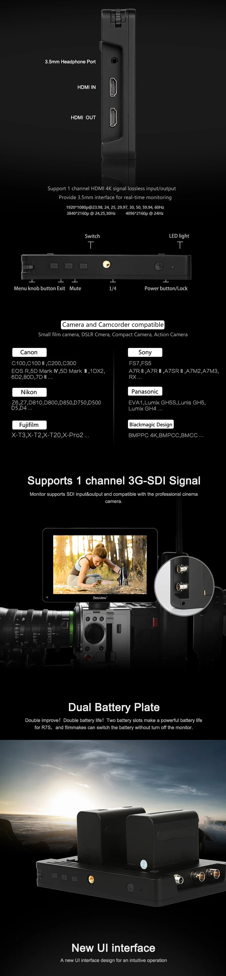 Bestview R7S " 7 дюймов 3D сенсорный экран монитор 4K HDMI SDI интерфейс Full HD 1920x1200 монитор полевой камеры для видео в реальном времени