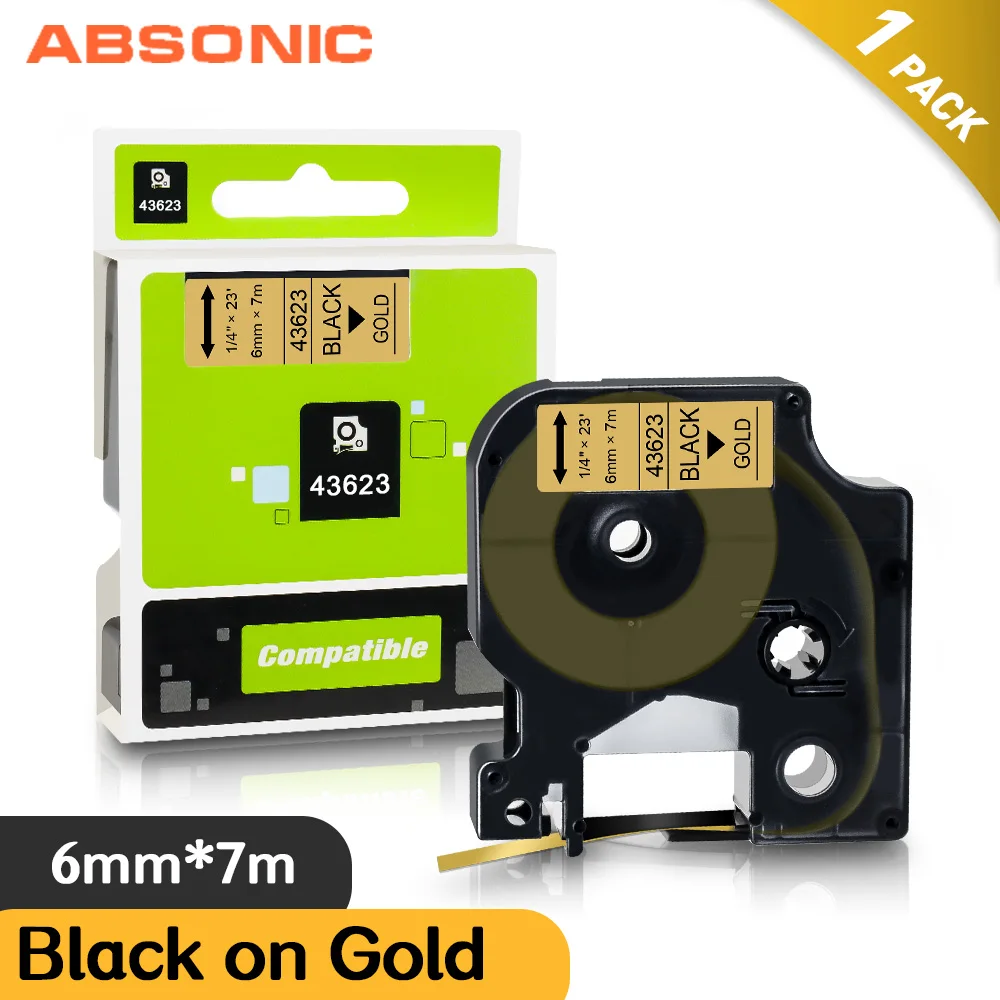 

Absonic Black on Gold 6mm Labeling Tape Compatible Dymo Label Maker Machine 43623 Dymo D1 Tape for Dymo MobileLabeler Printer