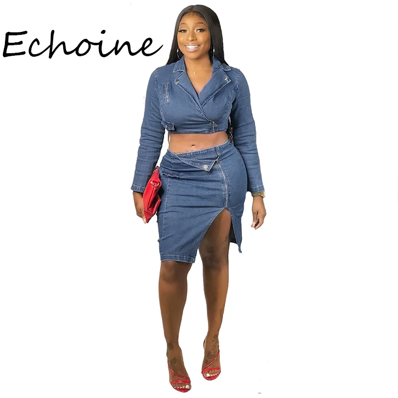 Сексуальный женский комплект ковбойский Джинсовый укороченный топ + юбка