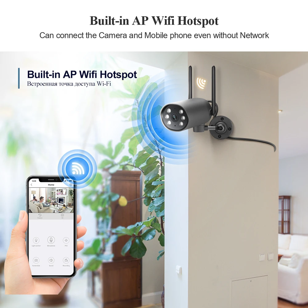 IP камера Techage H.265 HD 3 Мп с Wi Fi наружная беспроводная пт двухсторонней аудиосвязкой