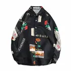 Рубашка мужская с принтом роз, мужские рубашки с длинным рукавом свободного покроя, Повседневная блуза в Корейском стиле, весна-лето