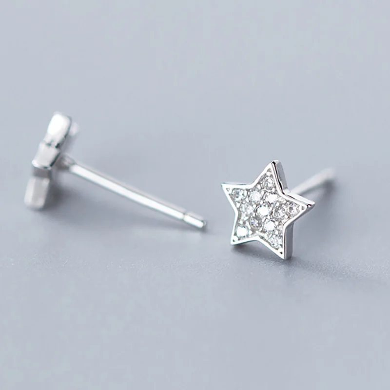Silver Trustdavis, Настоящее серебро 925 пробы, сладкая Ослепительная Милая звезда, CZ серьги-гвоздики для женщин, свадебные ювелирные изделия, подарок DS2185 - Окраска металла: Silver