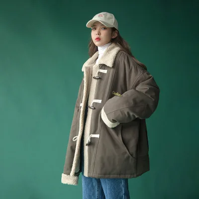 

Autumn winter new cotton women's Korean version loose jacket long section plus velvet thickening regular clothing cashmere