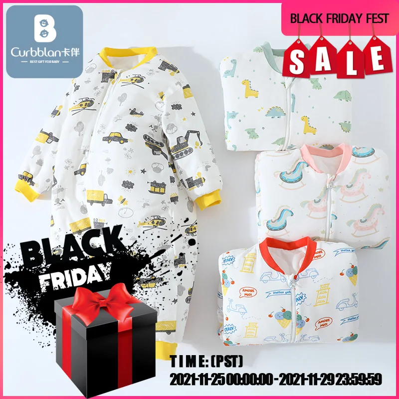

Curbblan Baby Sleeping Bags Long Sleeve Seasons Cartoon Print Zipper Split Leg Cute Style Kids Cloth Fit 0~6 Years Skin Friendly