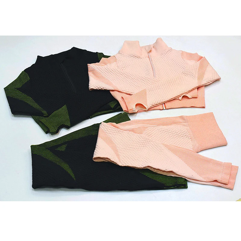 

Women Seamless Yoga Sets Sport Gym Suits Wear Running Clothes Fitness Yoga Suit Zipper Sports Tight Long Sleeve Yoga Clothing