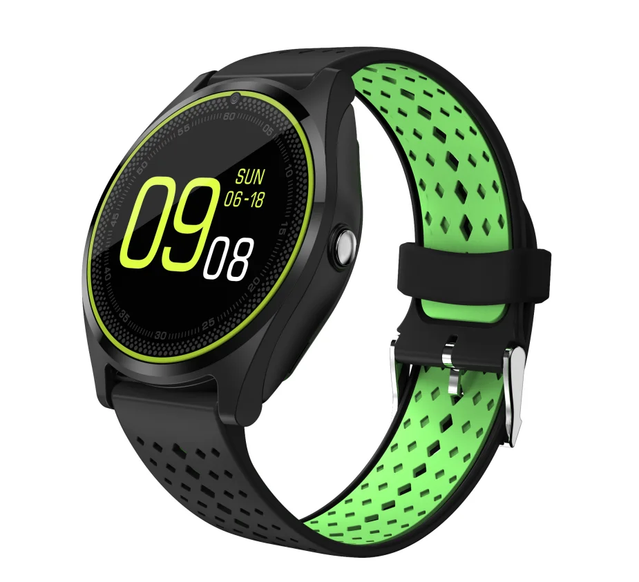 Black green V9 Смарт-часы с поддержкой камеры Bluetooth Smartwatch SIM карты наручные часы для мужчин женщин детей беспроводные устройства спортивные часы - Цвет: Black green