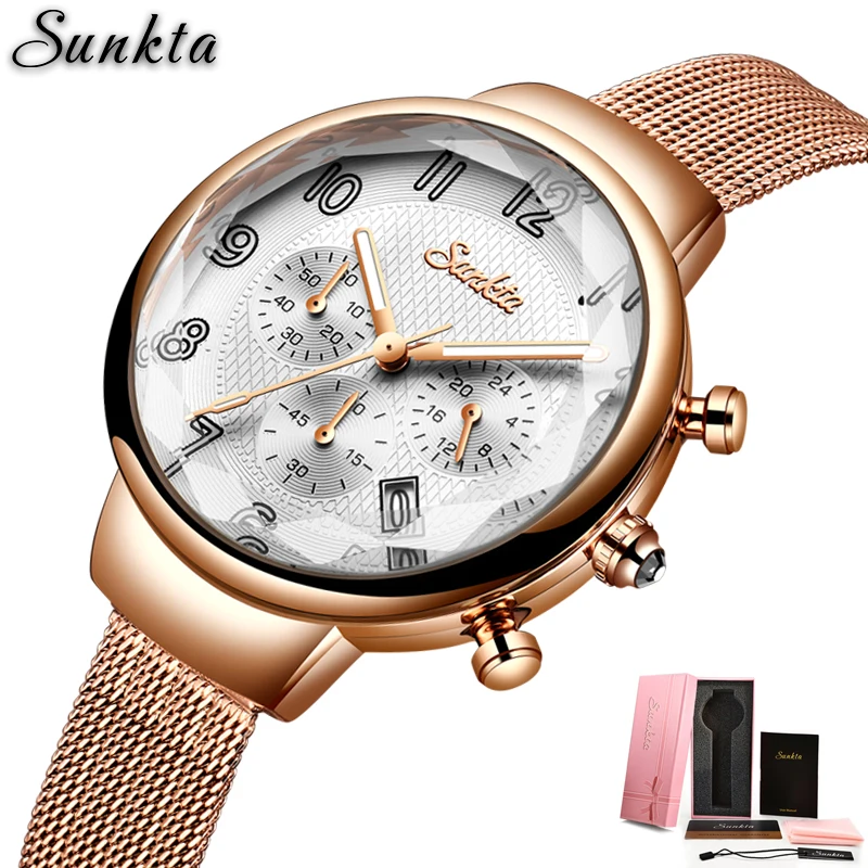 SUNKTA женские часы Топ бренд класса люкс водонепроницаемые модные из нержавеющей