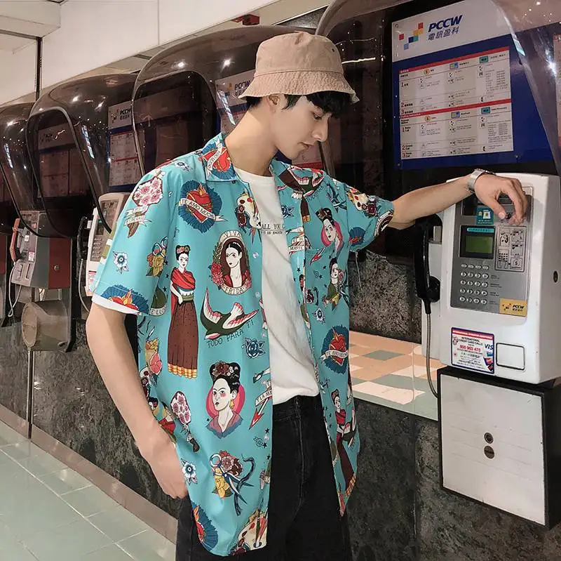 Рубашка мужская с принтом и короткими рукавами уличная пляжная Модная рубашка