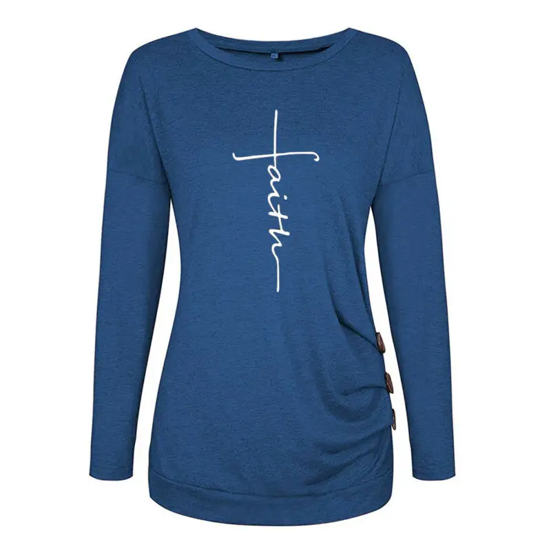 Женская свободная футболка с длинным рукавом верный принт топы пуловер джемпер