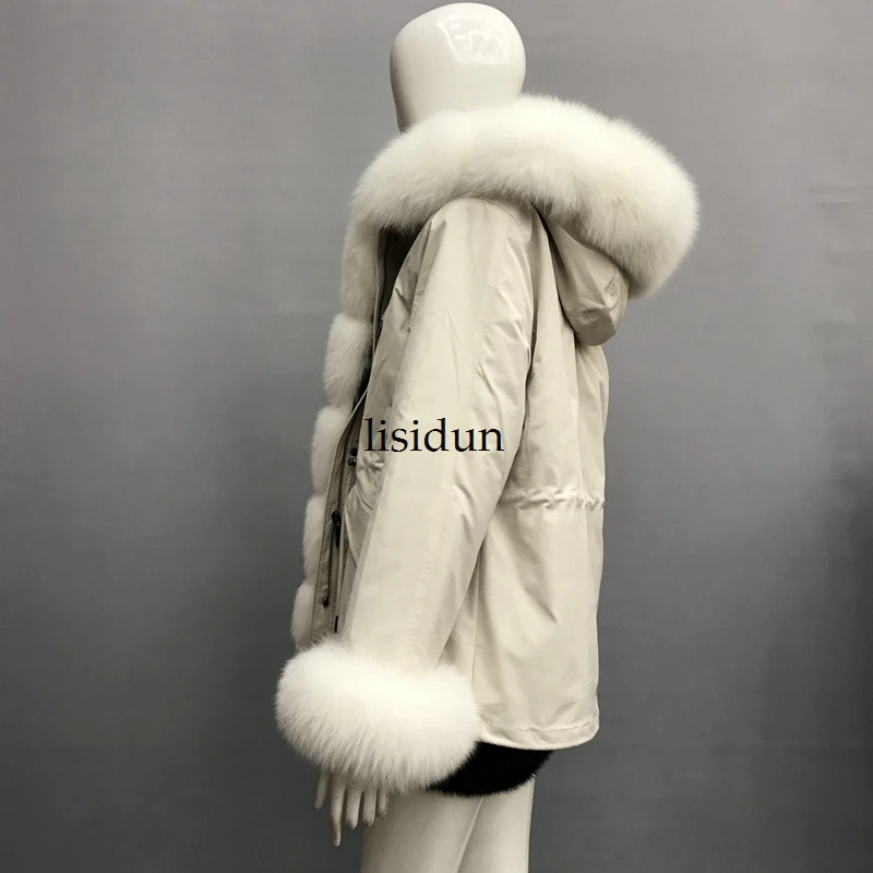 LISIDUN настоящая меховая Парка женская зимняя куртка натуральный Серебряный лисий мех пальто с капюшоном настоящая подкладка из кроличьего меха куртка женская шуба